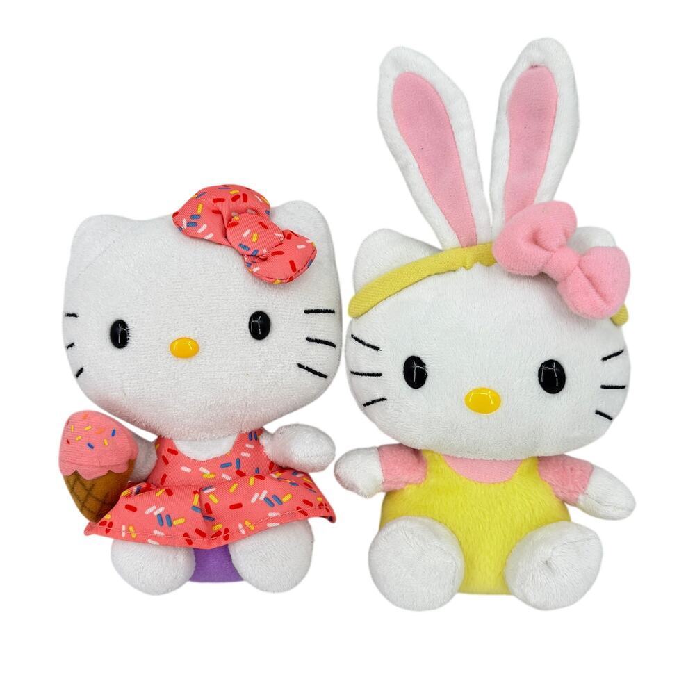 Ty Hello Kitty Lot 2 Sanrio Cat Plush Ice Cream Sprinkle Dress Bunny Ears 6 Inch